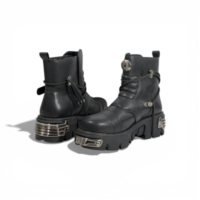 🥾 New Rock Black Chunky Platform Boots – Industrial Gothic Power 🖤⚙️
