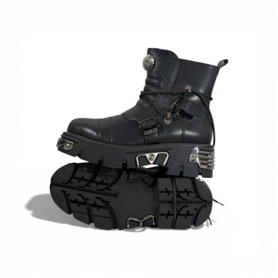 🥾 New Rock Black Chunky Platform Boots – Industrial Gothic Power 🖤⚙️