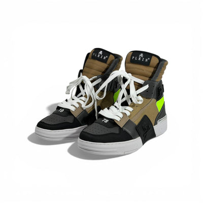 👟 Philipp Plein Khaki Neon High-Top Sneakers – Urban Luxury Edge ⚡💚