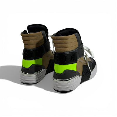 👟 Philipp Plein Khaki Neon High-Top Sneakers – Urban Luxury Edge ⚡💚