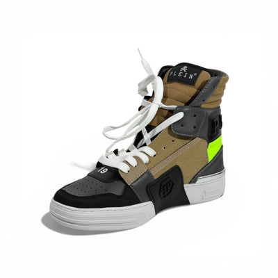 👟 Philipp Plein Khaki Neon High-Top Sneakers – Urban Luxury Edge ⚡💚