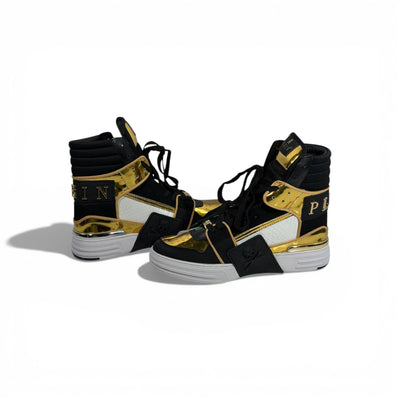 👟 Philipp Plein Black & Gold High-Top Sneakers 👑🔥