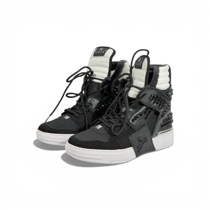👟 Philipp Plein Black & White Studded High-Top Sneakers – Bold Luxury Statement 🖤🤍🔥