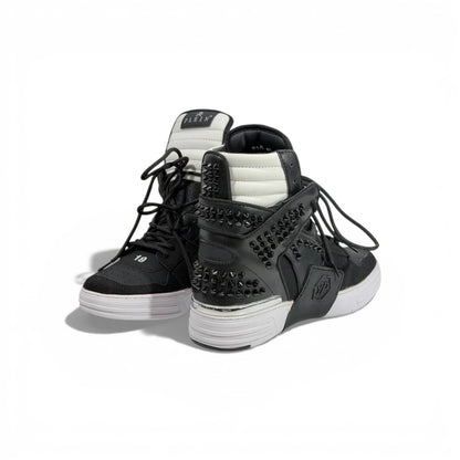 👟 Philipp Plein Black & White Studded High-Top Sneakers – Bold Luxury Statement 🖤🤍🔥