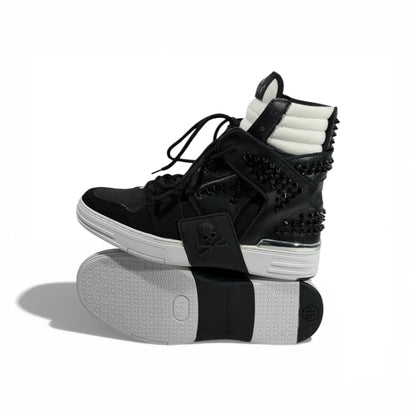 👟 Philipp Plein Black & White Studded High-Top Sneakers – Bold Luxury Statement 🖤🤍🔥