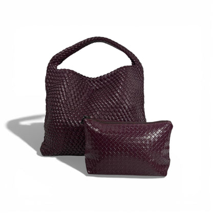 👜 Bottega-Inspired Burgundy Woven Hobo Bag with Matching Pouch – Luxury Set 🍷✨