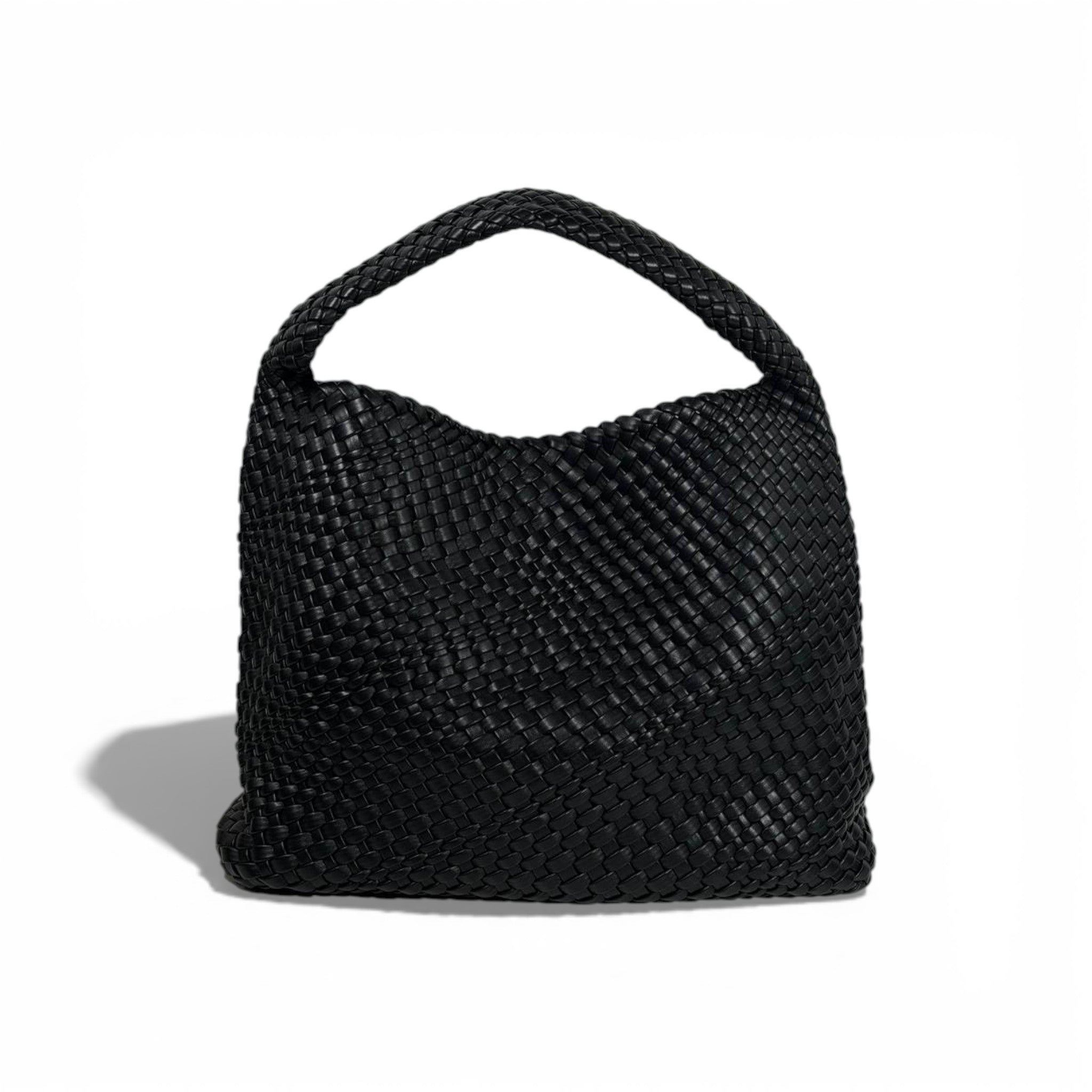 🖤 Bottega-Inspired Black Woven Hobo Bag with Matching Pouch – Timeless Luxury Set ✨