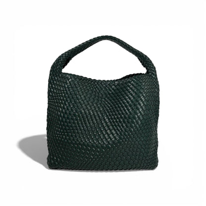 💚 Bottega-Inspired Green Woven Hobo Bag with Matching Pouch – Elegant Statement Set ✨