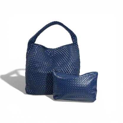 💙 Bottega-Inspired Blue Woven Hobo Bag with Matching Pouch – Timeless Elegance ✨
