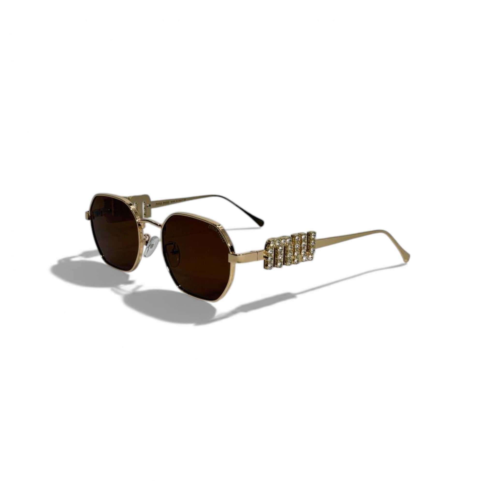 🕶️✨ Miu Miu Gold Square Sunglasses with Crystal Side Detail ✨🕶️