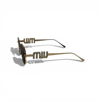 🕶️✨ Miu Miu Gold Square Sunglasses with Crystal Side Detail ✨🕶️