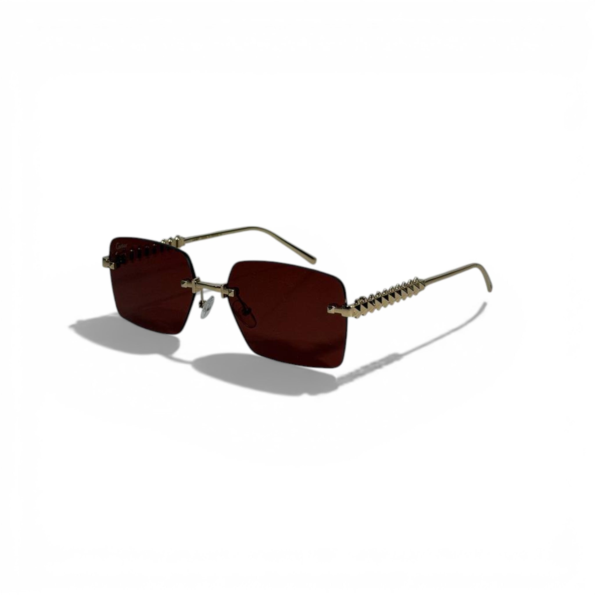 🕶️👑 Cartier Rimless Red Square Sunglasses with Gold Stud Detail 👑🕶️