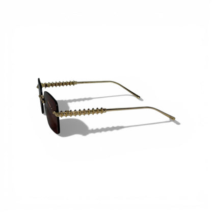 🕶️👑 Cartier Rimless Red Square Sunglasses with Gold Stud Detail 👑🕶️