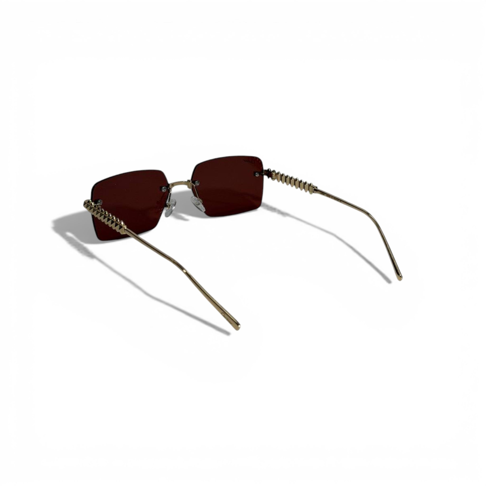 🕶️👑 Cartier Rimless Red Square Sunglasses with Gold Stud Detail 👑🕶️