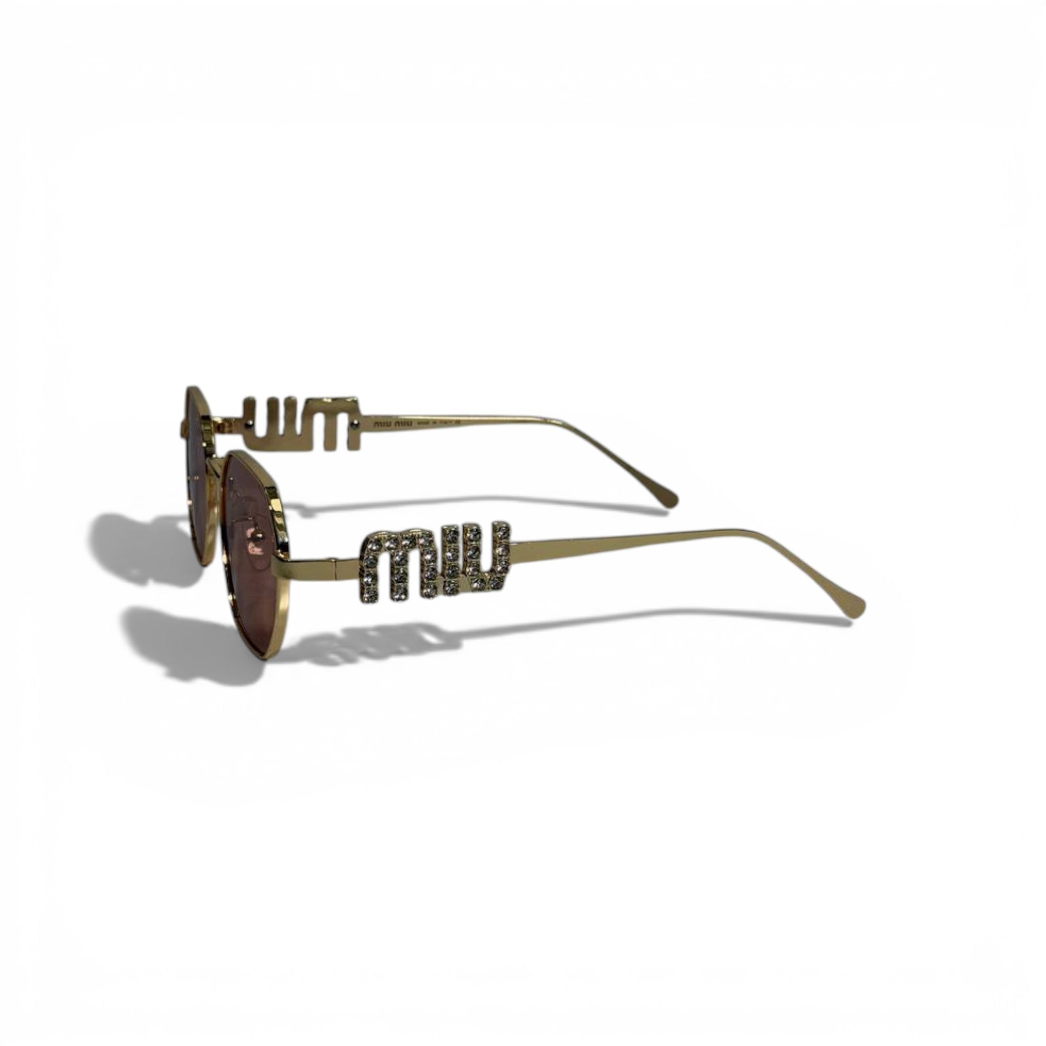 🕶️💖 Miu Miu Gold Square Sunglasses with Crystal Side Detail 💖🕶️