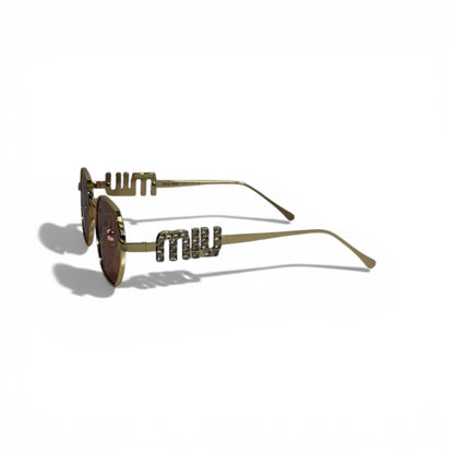 🕶️💖 Miu Miu Gold Square Sunglasses with Crystal Side Detail 💖🕶️