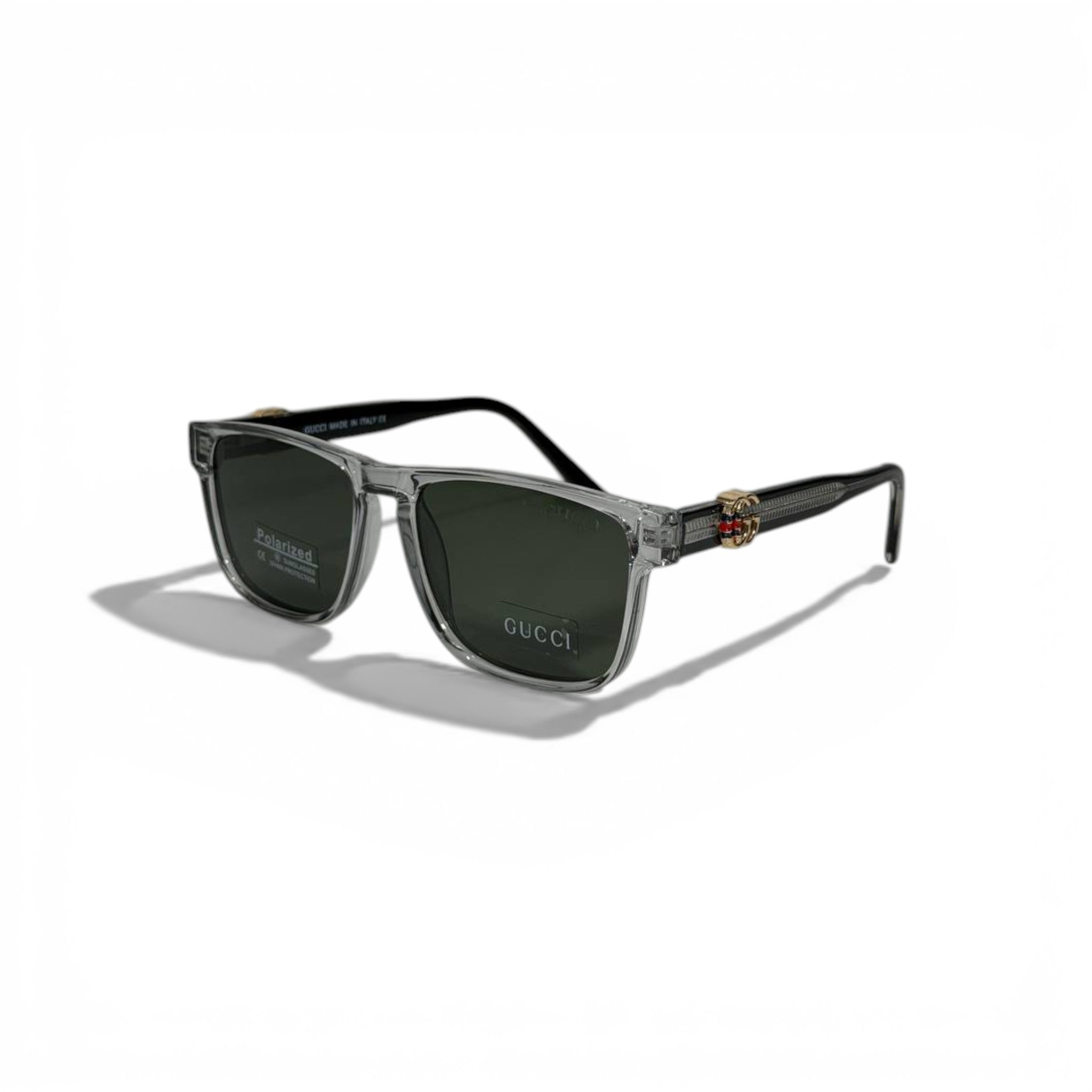 Gucci Rectangular Sunglasses – Grey Transparent with Polarized Lenses 🕶️✨