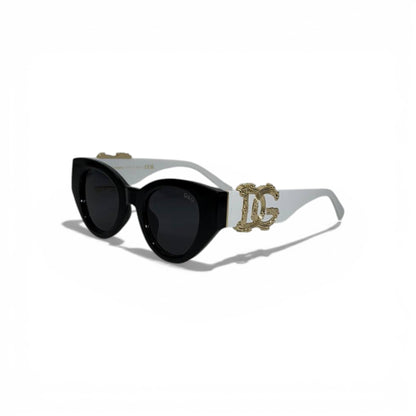 DOLCE GABBANA Black Cat Eye Sunglasses White Frame Gold Logo 🖤🤍✨😎