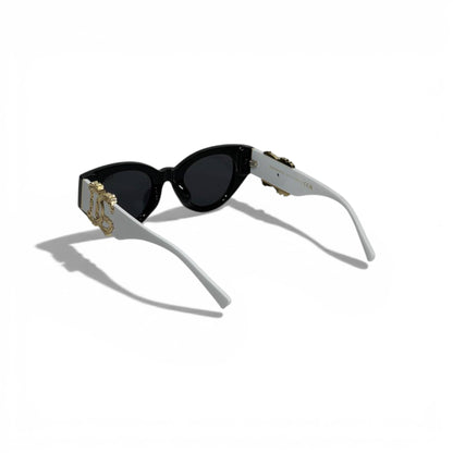 DOLCE GABBANA Black Cat Eye Sunglasses White Frame Gold Logo 🖤🤍✨😎