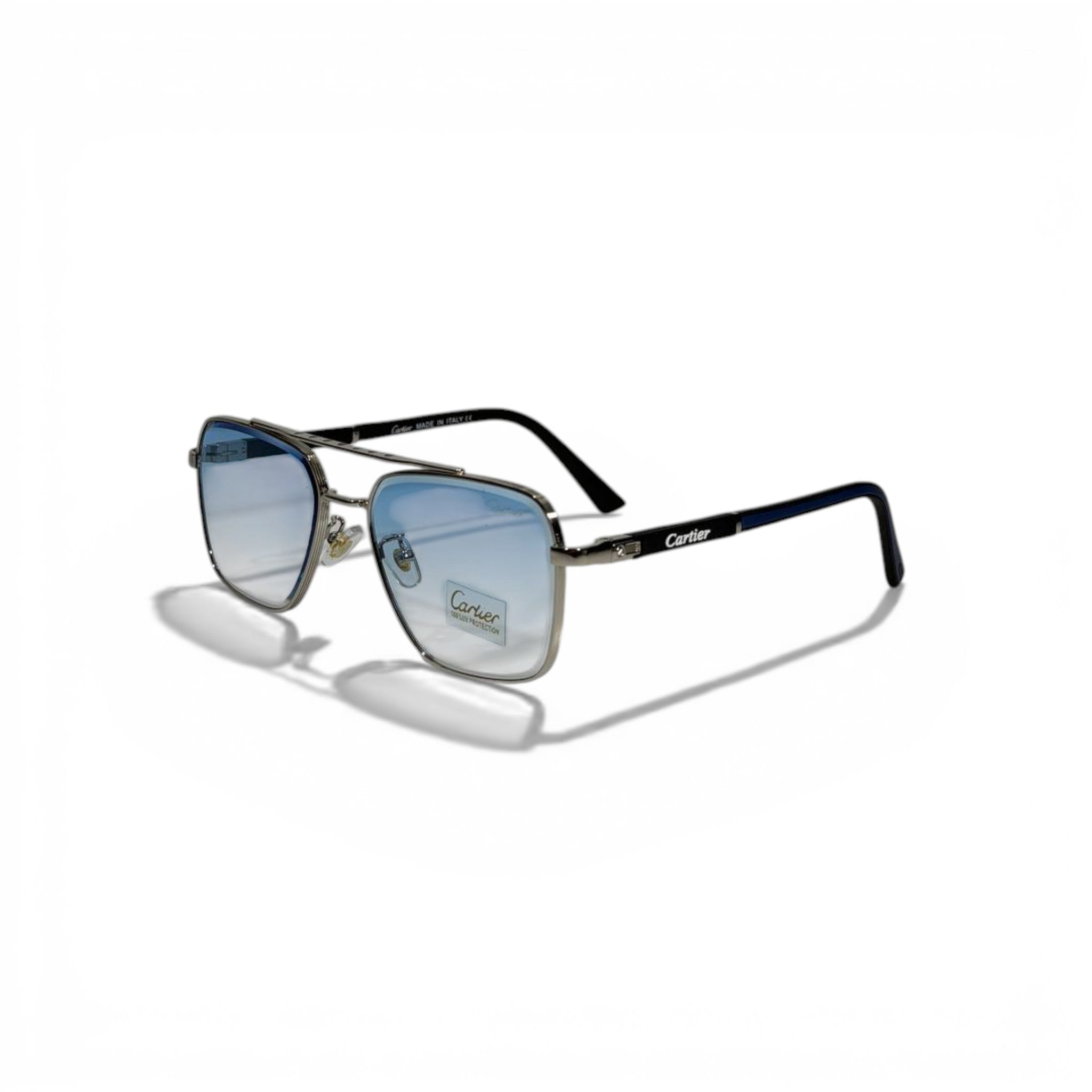 Cartier Square Sunglasses Silver Frame Blue Gradient Lenses Luxury Statement 🩶🕶️💎