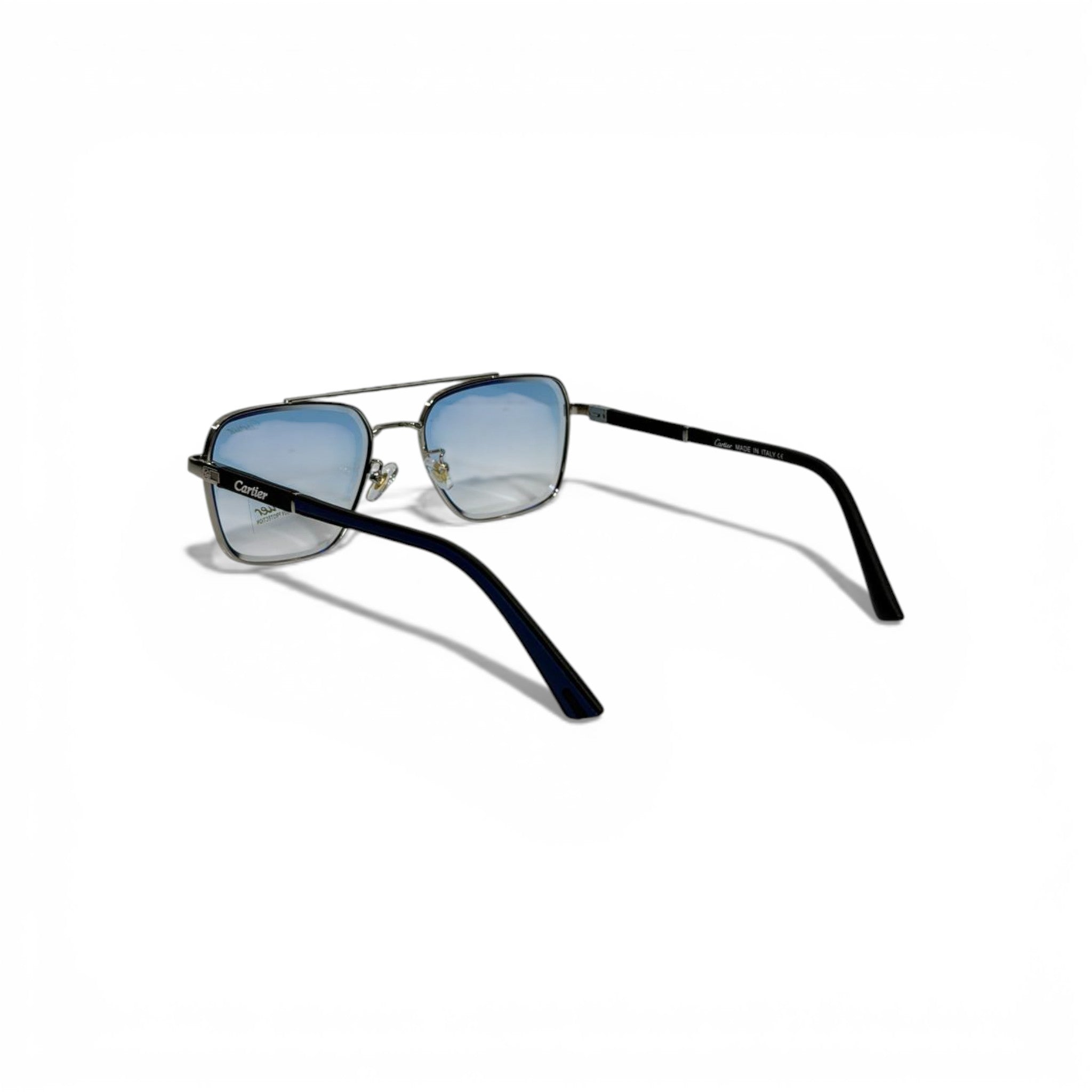 Cartier Square Sunglasses Silver Frame Blue Gradient Lenses Luxury Statement 🩶🕶️💎