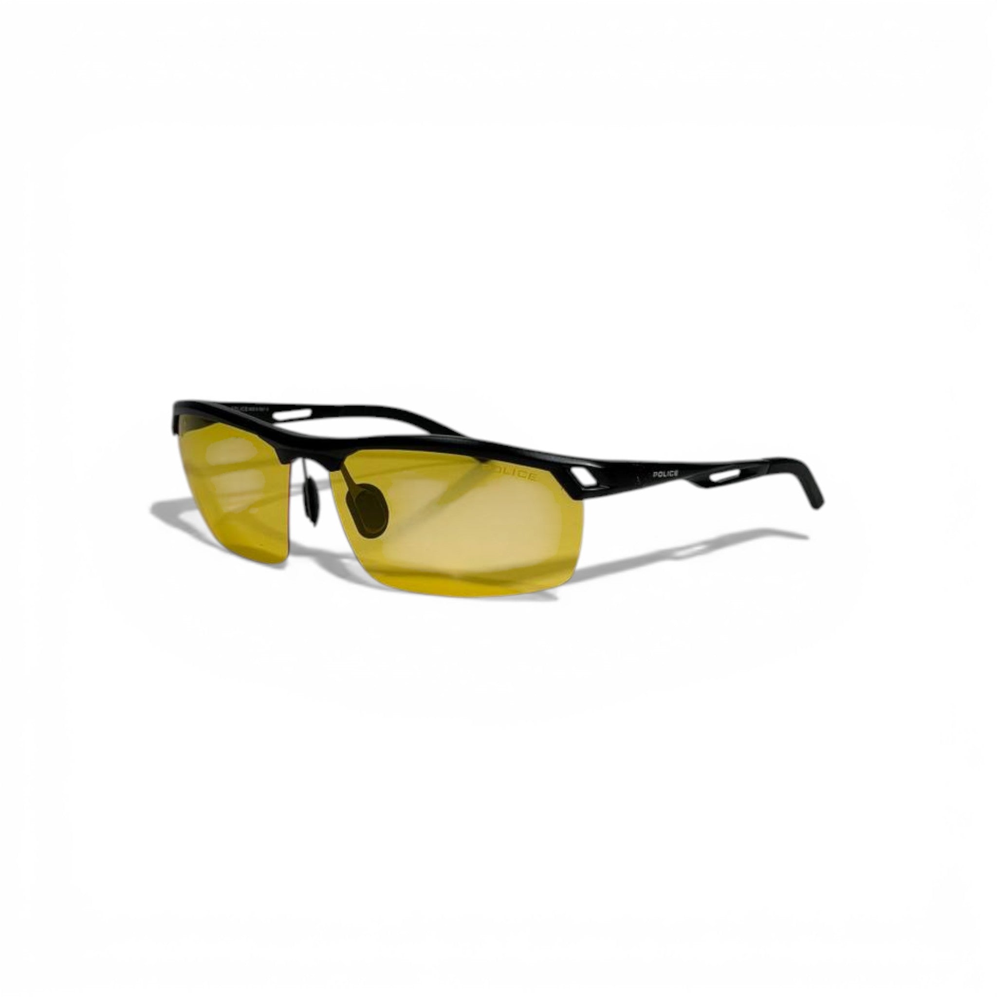 🟡 POLICE Sport Sunglasses – Black Frame & Yellow Night-Vision Lenses | Performance Eyewear 🟡