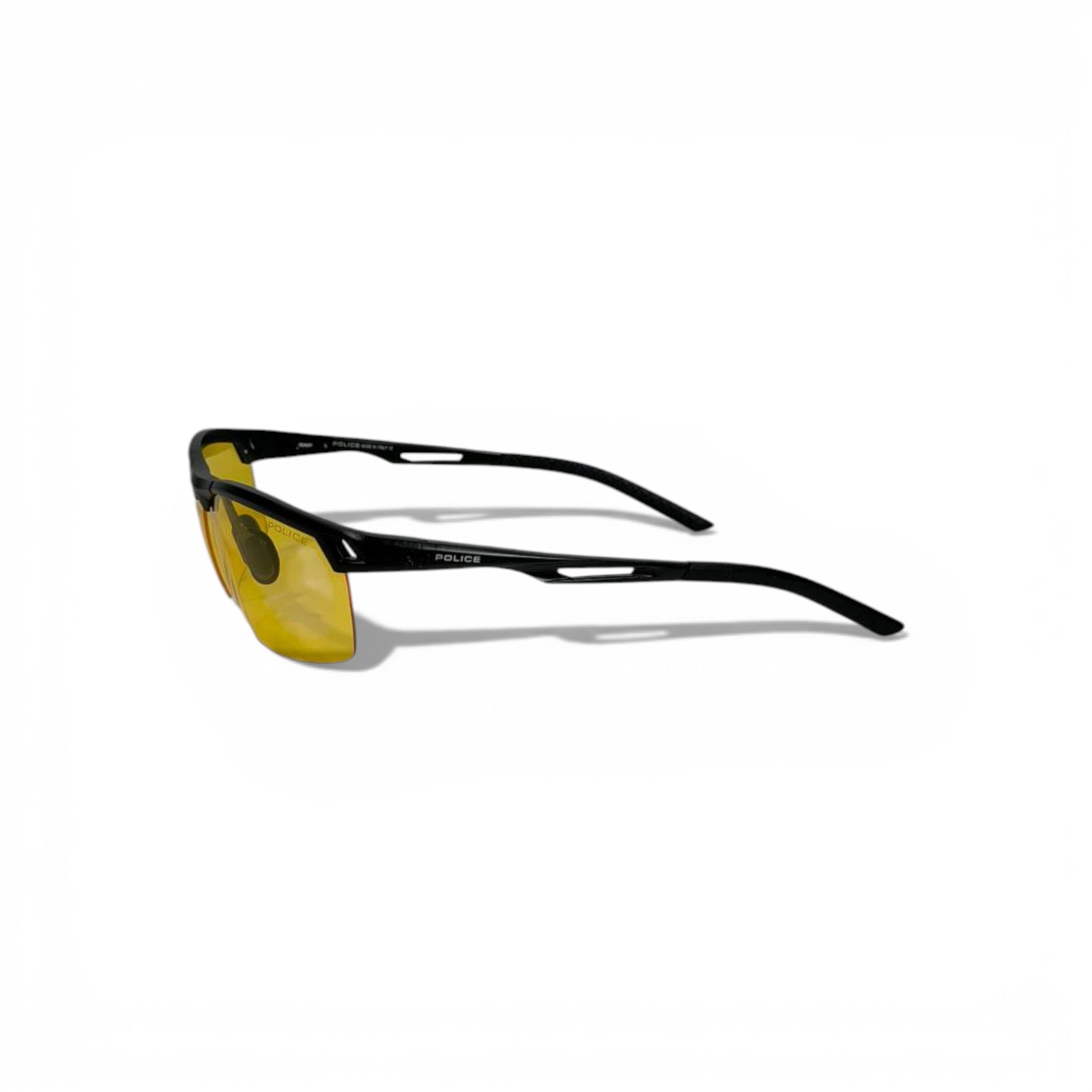 🟡 POLICE Sport Sunglasses – Black Frame & Yellow Night-Vision Lenses | Performance Eyewear 🟡