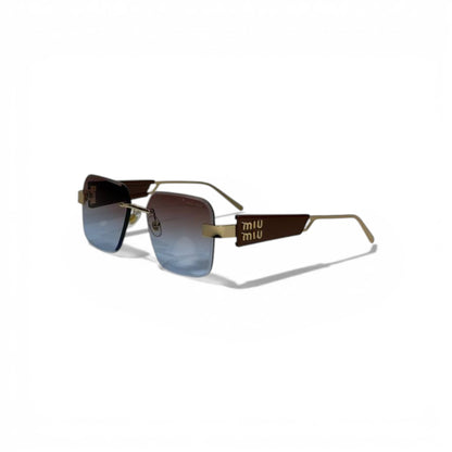 🤎 MIU MIU Rimless Square Sunglasses – Brown Temples & Blue Gradient Lenses | Luxury Designer Eyewear 🤎