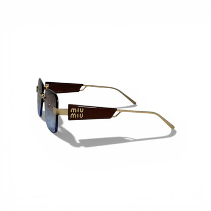 🤎 MIU MIU Rimless Square Sunglasses – Brown Temples & Blue Gradient Lenses | Luxury Designer Eyewear 🤎
