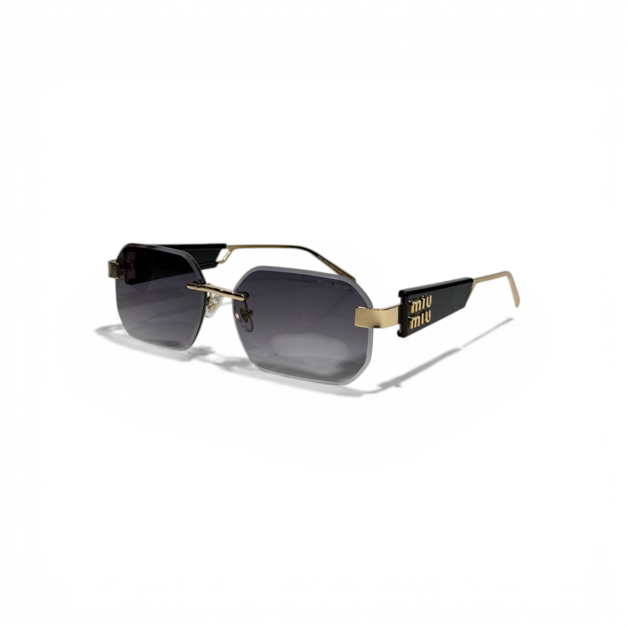 🖤 MIU MIU Rimless Square Sunglasses – Gold Metal Frame & Dark Gradient Lenses 🖤