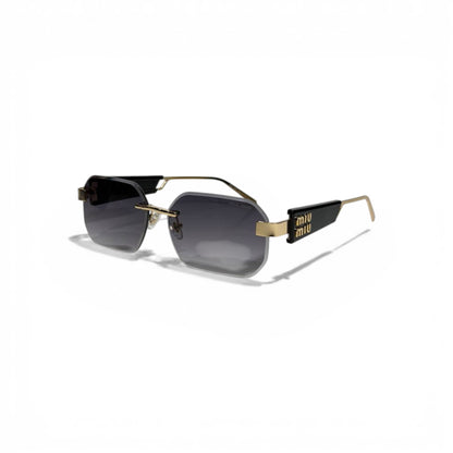 🖤 MIU MIU Rimless Square Sunglasses – Gold Metal Frame & Dark Gradient Lenses 🖤