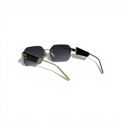 🖤 MIU MIU Rimless Square Sunglasses – Gold Metal Frame & Dark Gradient Lenses 🖤