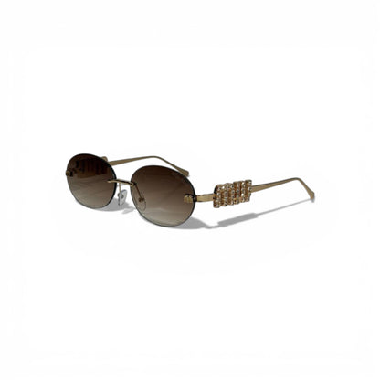 🕶️ MIU MIU Oval Sunglasses – Gold Metal Frame with Crystal Temple Detail 🕶️