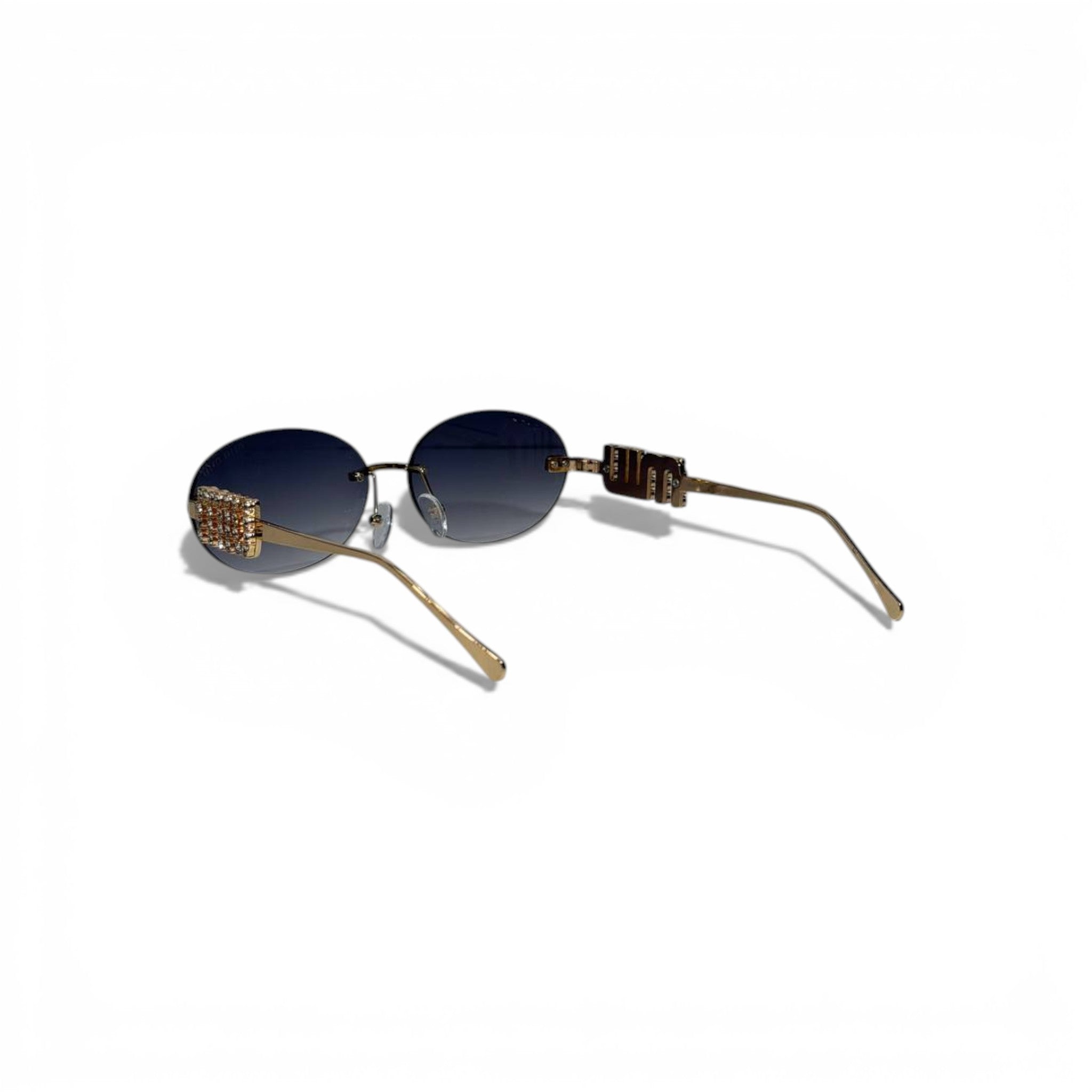 🕶️ Miu Miu Luxury Round Gold Sunglasses – Crystal Logo Temple | Iconic Designer Eyewear