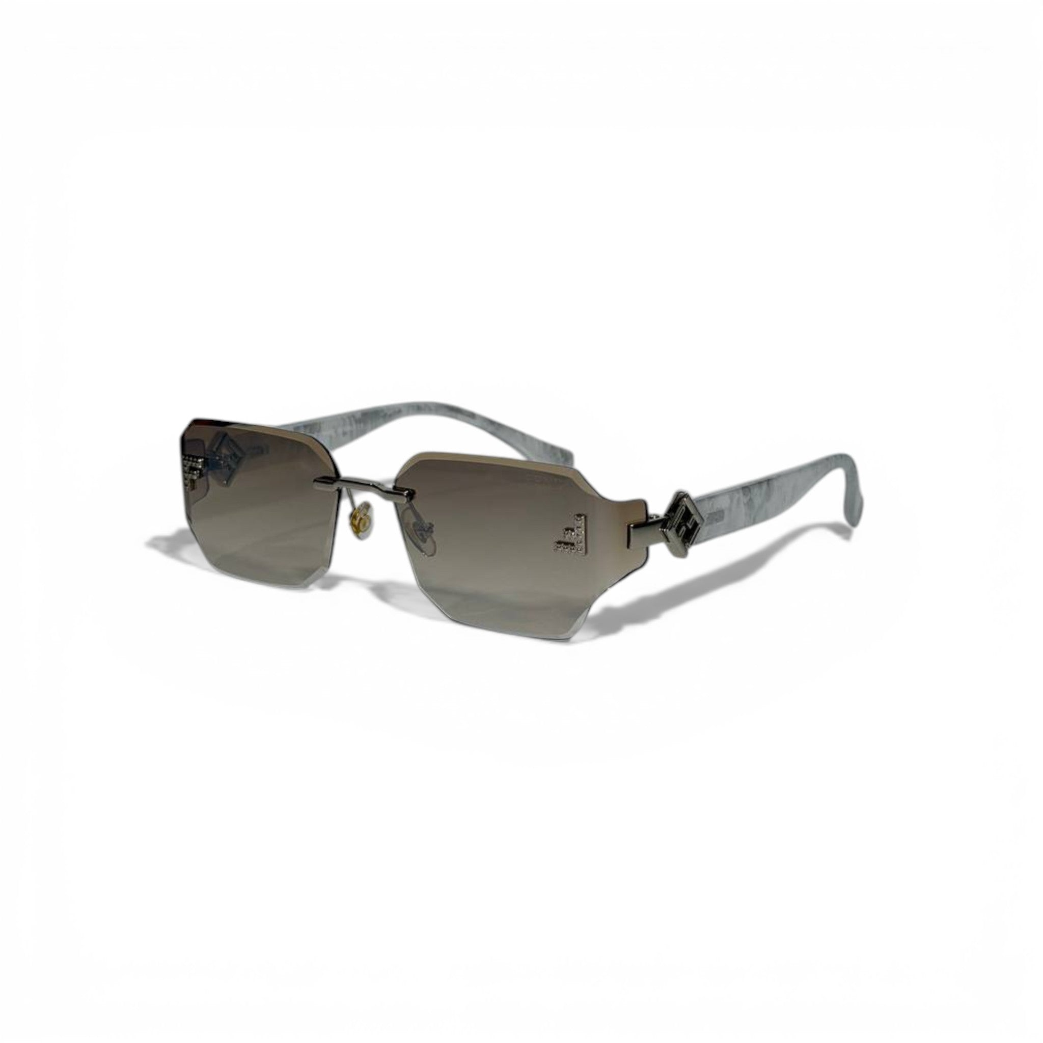 🕶️ Fendi Luxury Geometric Rimless Sunglasses – Marble Grey Temples | Iconic Designer Eyewear