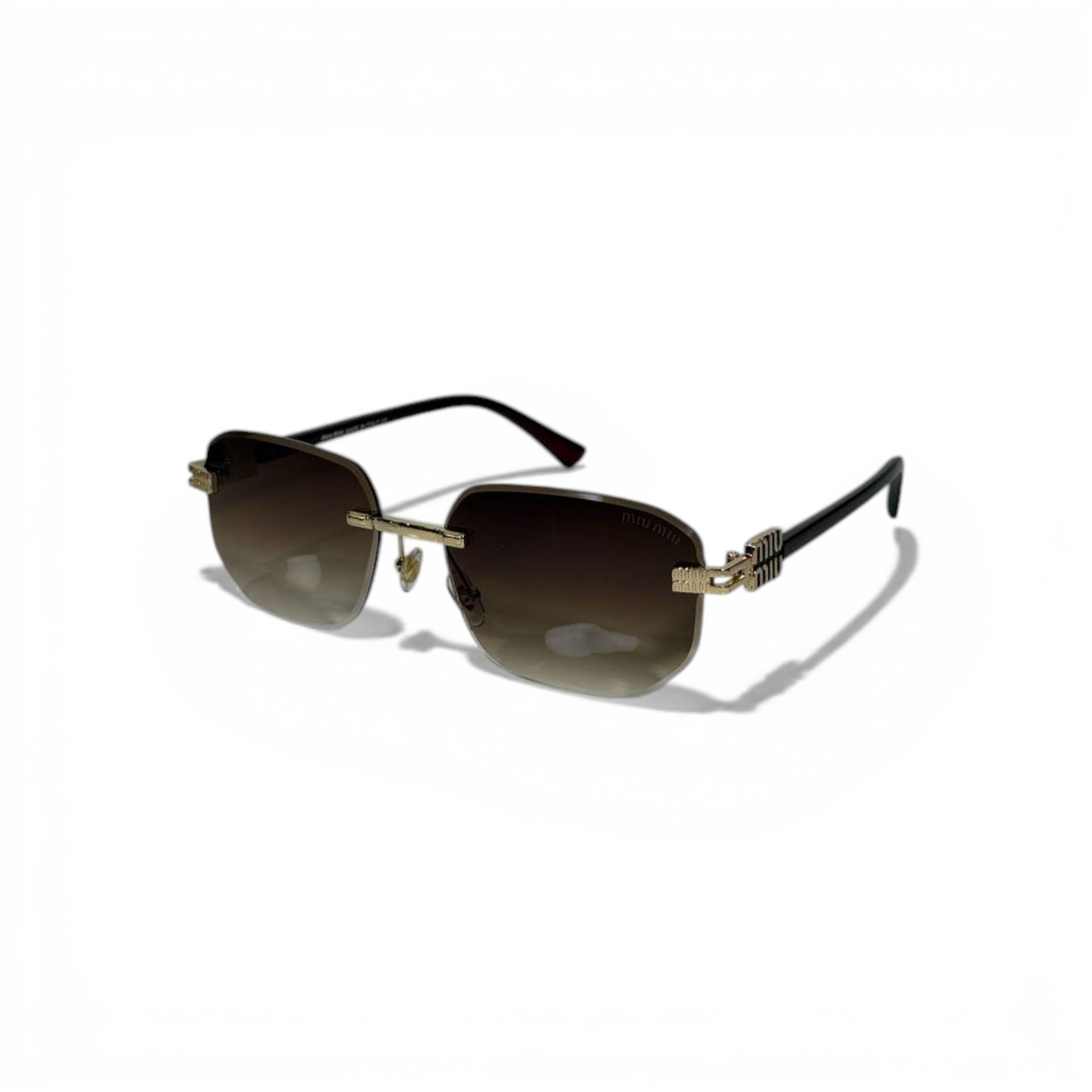 🕶️ Miu Miu Luxury Rimless Square Sunglasses – Gold Logo Temples | Iconic Designer Eyewear