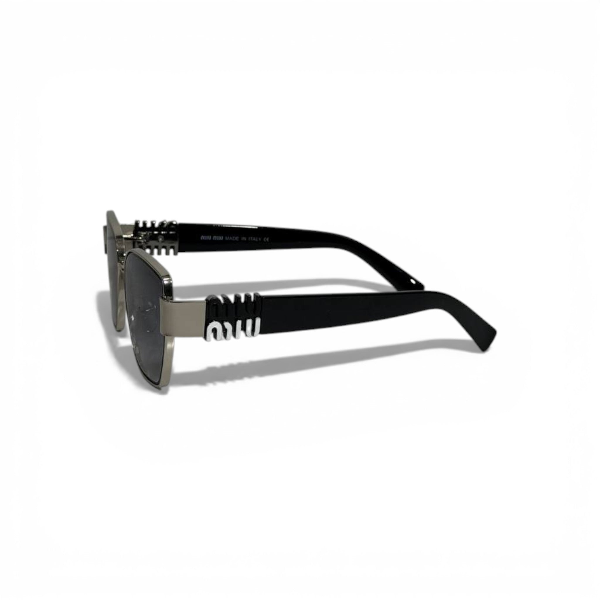 🕶️ Miu Miu Luxury Square Sunglasses – Black & Silver Logo Temples | Iconic Designer Eyewear