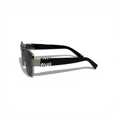 🕶️ Miu Miu Luxury Square Sunglasses – Black & Silver Logo Temples | Iconic Designer Eyewear