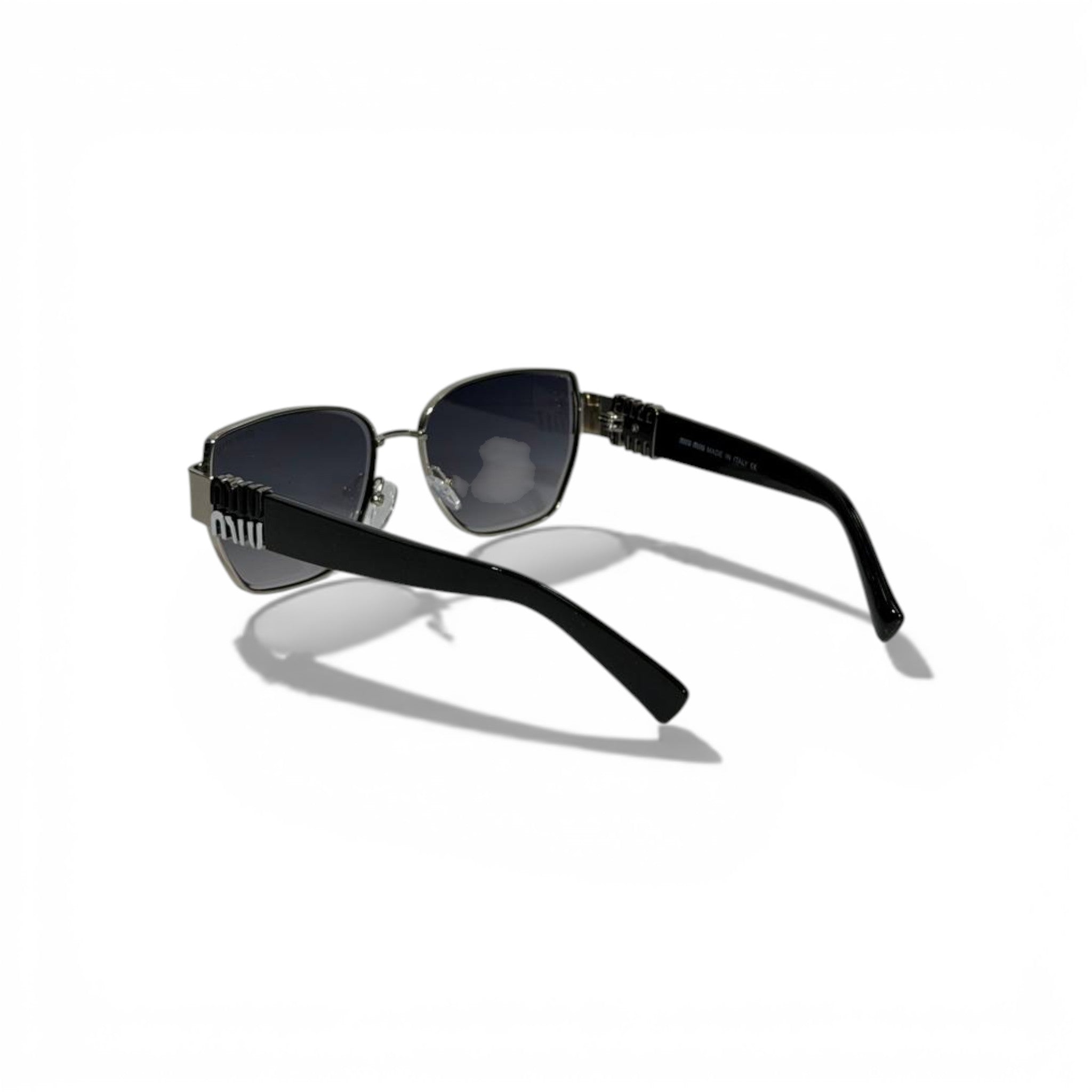 🕶️ Miu Miu Luxury Square Sunglasses – Black & Silver Logo Temples | Iconic Designer Eyewear