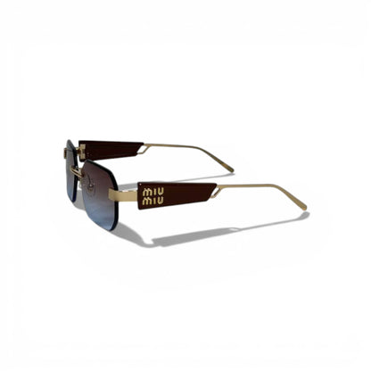 🕶️ Miu Miu Luxury Rimless Square Sunglasses – Brown & Blue Gradient | Iconic Logo Temples