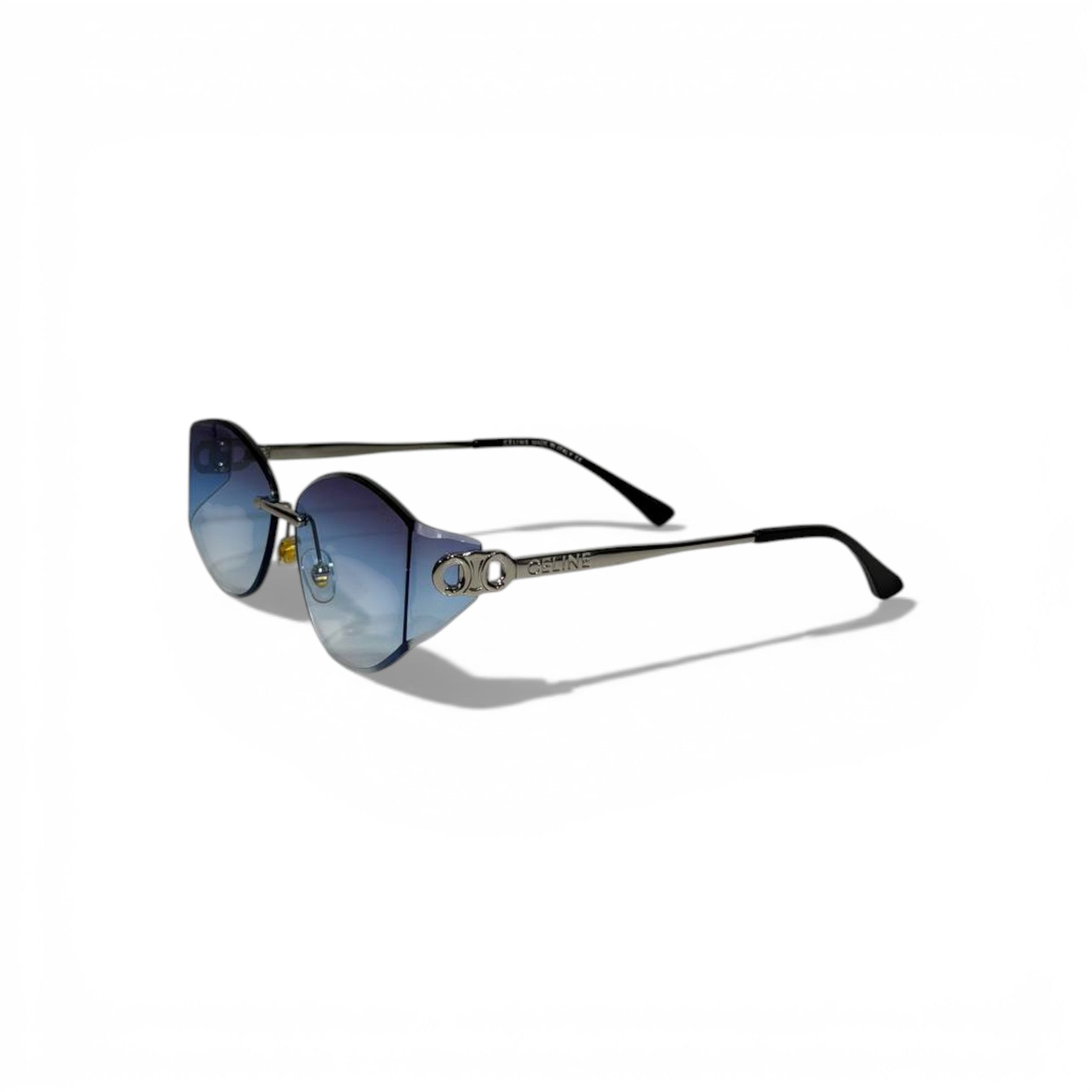 🕶️ CELINE Luxury Rimless Square Sunglasses – Blue Gradient Lenses | Elegant Designer Eyewear