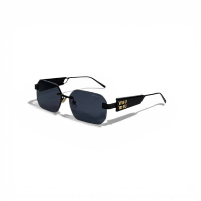 🕶️ Miu Miu Luxury Rimless Rectangular Sunglasses – Black Lenses | Bold Logo Temples