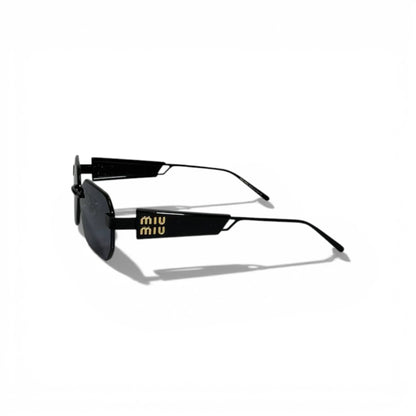 🕶️ Miu Miu Luxury Rimless Rectangular Sunglasses – Black Lenses | Bold Logo Temples