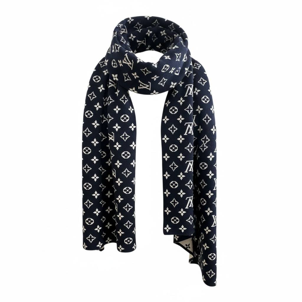 🧣 Louis Vuitton Monogram Double-Face Scarf – Reversible Luxury Statement ✨🖤🤍