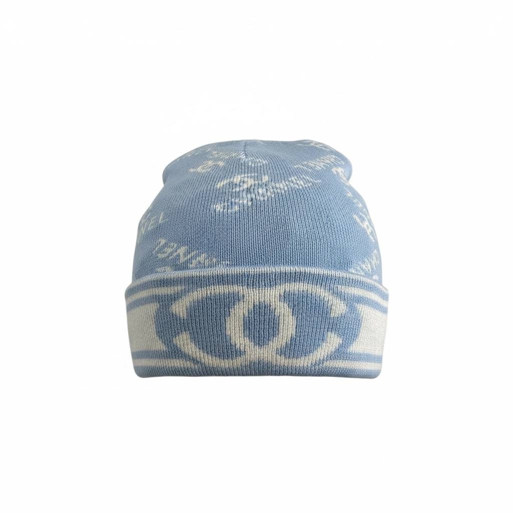 🧢 Chanel CC Knit Beanie – Elegant Winter Luxury in Blue 🤍💙❄️