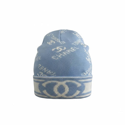 🧢 Chanel CC Knit Beanie – Elegant Winter Luxury in Blue 🤍💙❄️