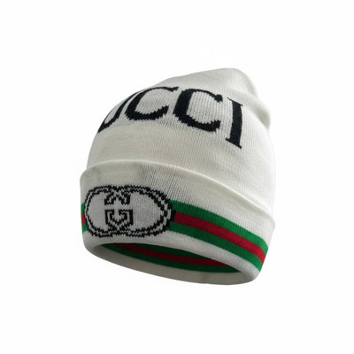 🧢 Gucci White Logo Knit Beanie – Clean Luxury Winter Essential 🤍❄️✨