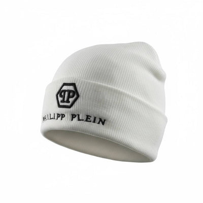 ✨🔥 Philipp Plein White Logo Beanie – Luxury Winter Streetwear Essential ❄️🖤