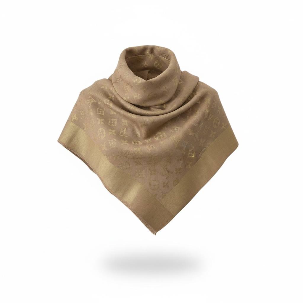 🤎✨ Louis Vuitton Gold Beige Monogram Scarf – Elegant Luxury Statement 🧣🔥