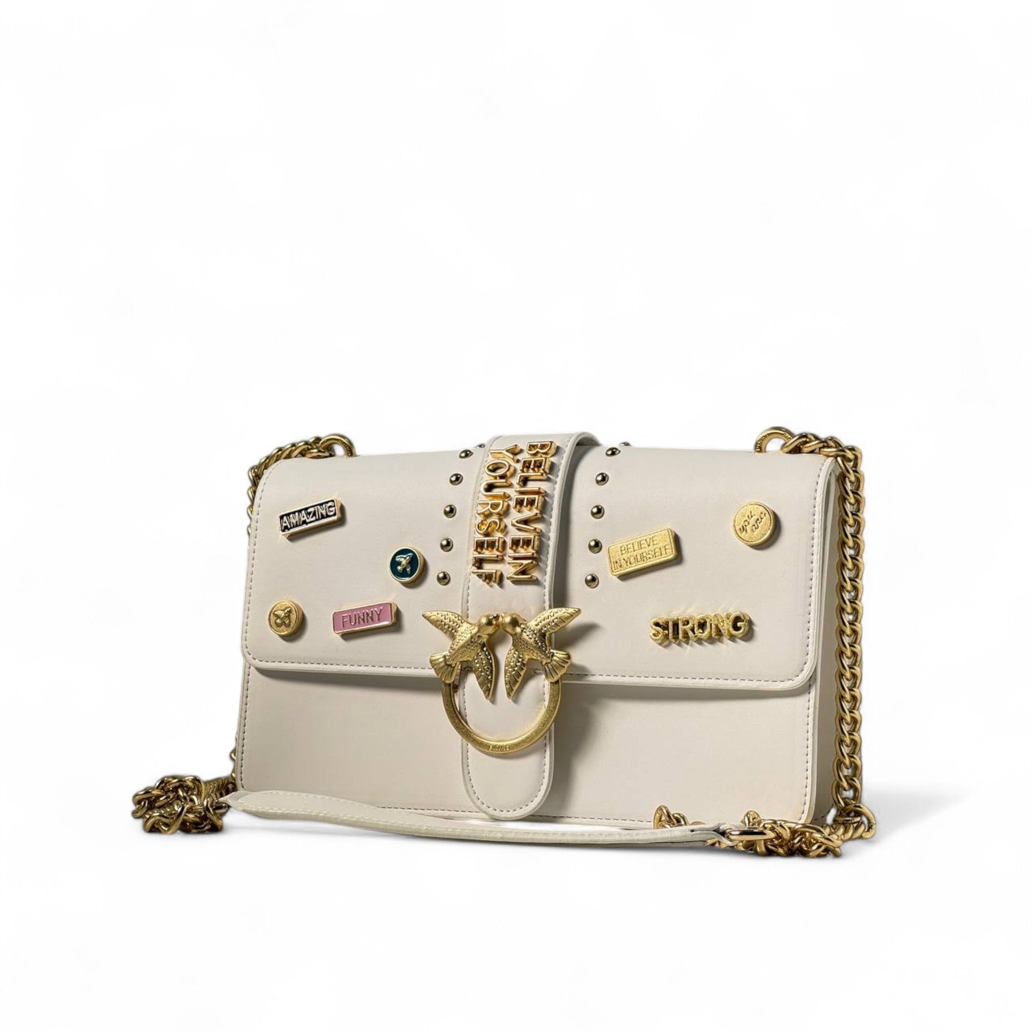 Pinko White Love Bag 💫 – “Believe in Yourself” Badge Edition 🤍✨